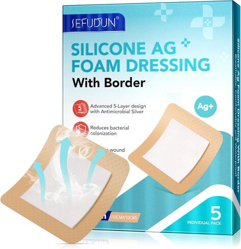 ضمادة جرحية من الرغوة السيليكون مع الحدود اللاصقة اللطيفة للماء ، 7 "× 7" منصات امتصاصات فائقة التنفس (7.08 × 7.08 بوصة (حزمة من 10)) in Kuwait