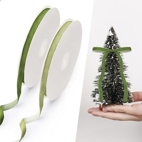 2 Rolls Thin Velvet Ribbon for Wrapping Gifts, Single Face Dusty Green Velvet Ribbon for Gift Wrapping Decorations DIY Party Supplies 3/8" X 20 Yard Thin Green Velvet Christmas Ribbon 2 inch in Kuwait