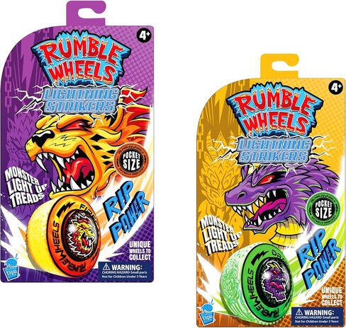 Rumble Wheels Lightning Strikers 2-Pack B: لعبة سباق ذات حبل ممزق عالية السرعة للأطفال مع حركة مضيئة لجميع التضاريس | مهاجمي البرق التنين الحريق والقط الناري in Saudi Arabia