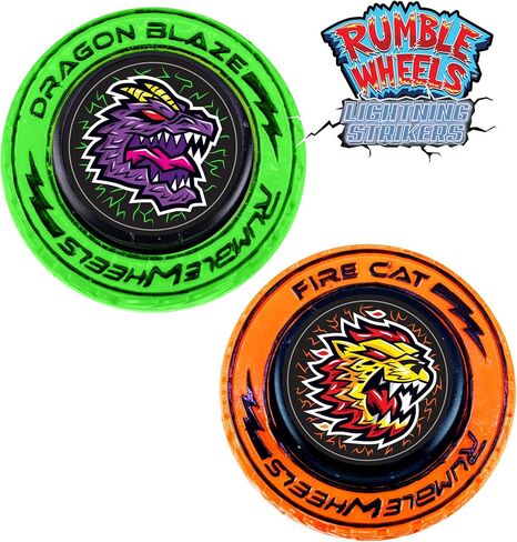 Rumble Wheels Lightning Strikers 2-Pack B: لعبة سباق ذات حبل ممزق عالية السرعة للأطفال مع حركة مضيئة لجميع التضاريس | مهاجمي البرق التنين الحريق والقط الناري in Saudi Arabia