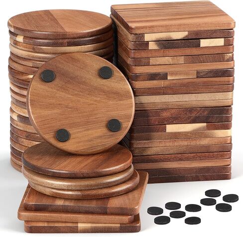Zhehao 48 Pcs 4 Inch Acacia Unfinished Wood Coasters 24 Square 24 Round Wooden Coasters for Crafts with Non Slip Silicon Dots for DIY Stained Painting Wood Engraving Home Table Decoration in Saudi Arabia