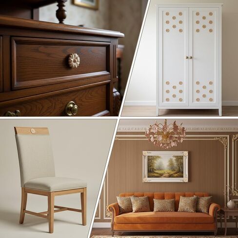 10PCS Wood Round Flower Appliques, Unpainted Wood Appliques Carved Craft Decals for Home Furniture Chests Cabinet Door DIY Decor, 3cm Diameter in Saudi Arabia