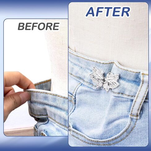 4 Sets Butterfly Waist Tightener Buttons for Pants, Adjustable Metal Jeans Waist Tightener, No Sewing Detachable Butterfly Pin Clips for Women Skirt, Loose Waist-Gold, Silver, Black, Bronze in Saudi Arabia