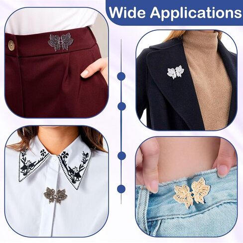 4 Sets Butterfly Waist Tightener Buttons for Pants, Adjustable Metal Jeans Waist Tightener, No Sewing Detachable Butterfly Pin Clips for Women Skirt, Loose Waist-Gold, Silver, Black, Bronze in Saudi Arabia