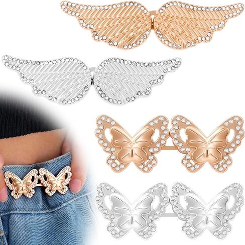 4 Sets Butterfly Waist Tightener Buttons for Pants, Adjustable Metal Jeans Waist Tightener, No Sewing Detachable Butterfly Pin Clips for Women Skirt, Loose Waist-Gold, Silver, Black, Bronze in Saudi Arabia