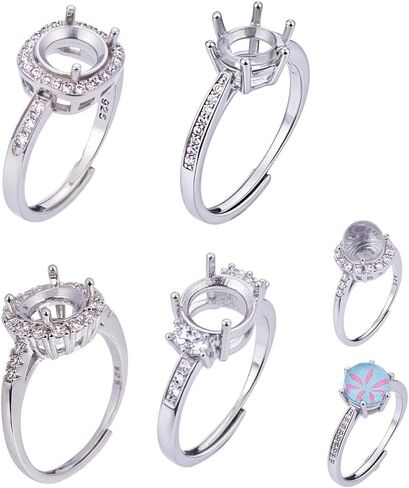 NBEADS 4 Pcs 4 Styles Prong Ring Settings, Rhinestone Cabochon Adjustable Silver Ring Base Components for Gemstone DIY Craft Jewelry Making, 17-17.8mm in Saudi Arabia