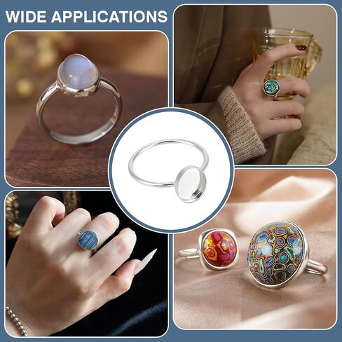 BENECREAT 925 Sterling Silver Ring Base, 0.4×0.3 Inch Platinum Oval Gemstone Ring Settings, Finger Ring Blank Base for DIY Gemstone Ring Jewelry Handicrafts Making in Saudi Arabia