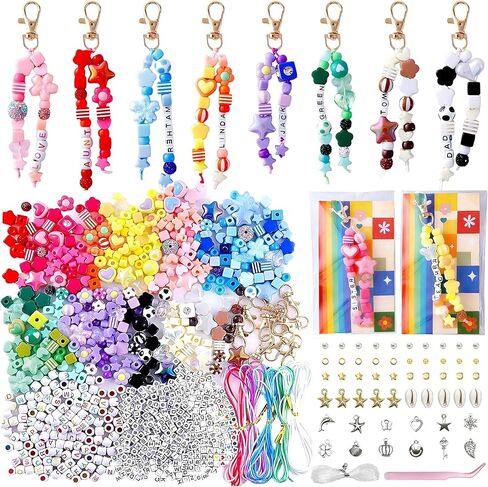 NIWPKDCE Keychain Making Kit, 672 Pieces Colorful Keychain DIY Set with Tools and Adjustable Beads Decorations Gift for Daughter Wife in Saudi Arabia