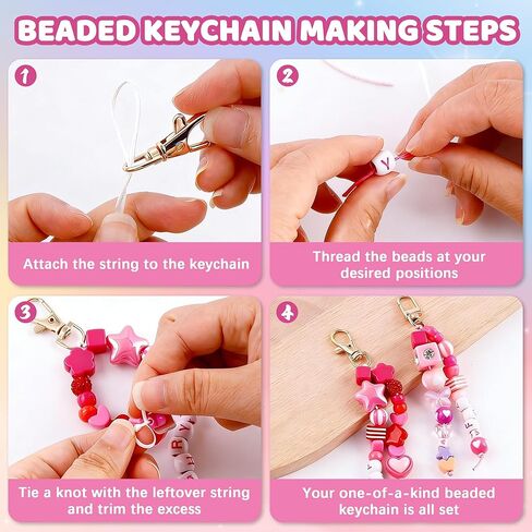 NIWPKDCE Keychain Making Kit, 672 Pieces Colorful Keychain DIY Set with Tools and Adjustable Beads Decorations Gift for Daughter Wife in Saudi Arabia