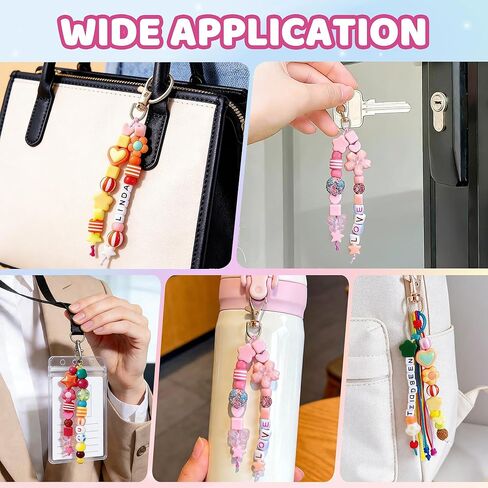 NIWPKDCE Keychain Making Kit, 672 Pieces Colorful Keychain DIY Set with Tools and Adjustable Beads Decorations Gift for Daughter Wife in Saudi Arabia