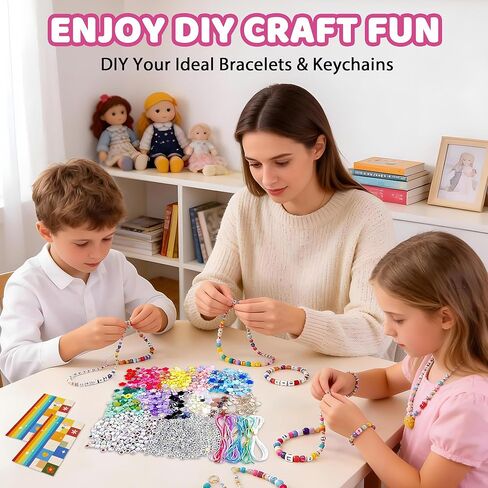 NIWPKDCE Keychain Making Kit, 672 Pieces Colorful Keychain DIY Set with Tools and Adjustable Beads Decorations Gift for Daughter Wife in Saudi Arabia
