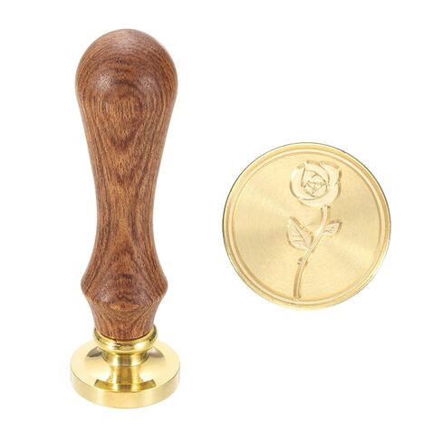 MECCANIXITY خمر ختم الشمع ختم، 25mm الزهور والنباتات رئيس النحاس والطوابع مقبض خشبي لعيد الهالوين شخصية عيد الميلاد بطاقات الزفاف هدية مغلفات دعوة الختم، F26 in Kuwait