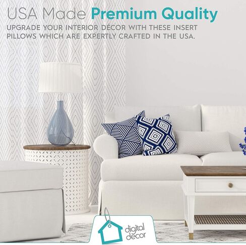 ديكور رقمي وسادة رمي مزخرفة مقاس 20 × 20، شكل وسادة بديلة ناعمة لا تسبب الحساسية للأريكة والأريكة وديكور غرفة النوم، مصنوعة في الولايات المتحدة الأمريكية، حشوة وسادة مربعة، أبيض، عبوة واحدة in Kuwait