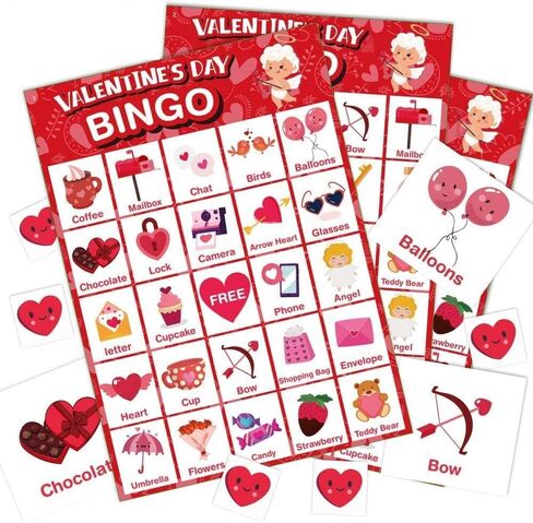Jumlys Valentines Day Large Size Bingo Game Card for Kids/Adults, 32 Players - Valentine Game for Family/School Classroom/Large Group, Valentine Party Favor for Boys & Girls in Saudi Arabia