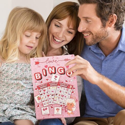 Jumlys Valentines Day Large Size Bingo Game Card for Kids/Adults, 32 Players - Valentine Game for Family/School Classroom/Large Group, Valentine Party Favor for Boys & Girls in Saudi Arabia