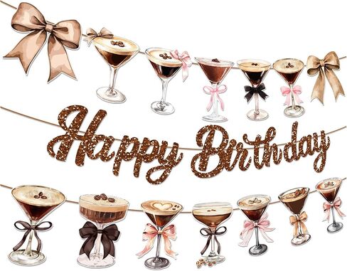 3 Pcs Espresso Martini Party Banner Garland Espresso Martini Glasses Happy Birthday Party Banners for Martinis Birthdays Decorations Coffee Cocktail-Themed Cup Garlands for Bachelorette Party Supplies in Saudi Arabia