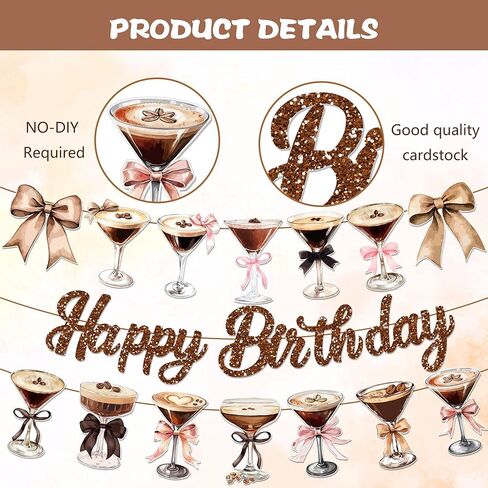 3 Pcs Espresso Martini Party Banner Garland Espresso Martini Glasses Happy Birthday Party Banners for Martinis Birthdays Decorations Coffee Cocktail-Themed Cup Garlands for Bachelorette Party Supplies in Saudi Arabia