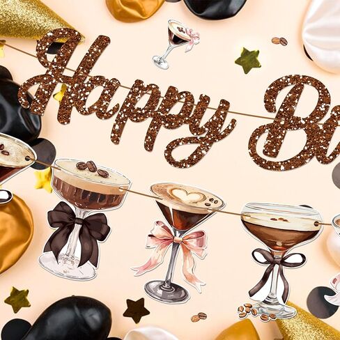 3 Pcs Espresso Martini Party Banner Garland Espresso Martini Glasses Happy Birthday Party Banners for Martinis Birthdays Decorations Coffee Cocktail-Themed Cup Garlands for Bachelorette Party Supplies in Saudi Arabia