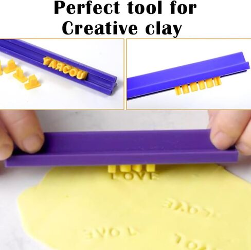 مجموعة طوابع الأبجدية مع عصا إسفنجية مطاطية صفراء للفخار الطيني - أدوات طين البوليمر، رموز أرقام الأبجدية الكبيرة، طوابع مزخرفة صغيرة بالضغط على الفوندان DIY in Kuwait