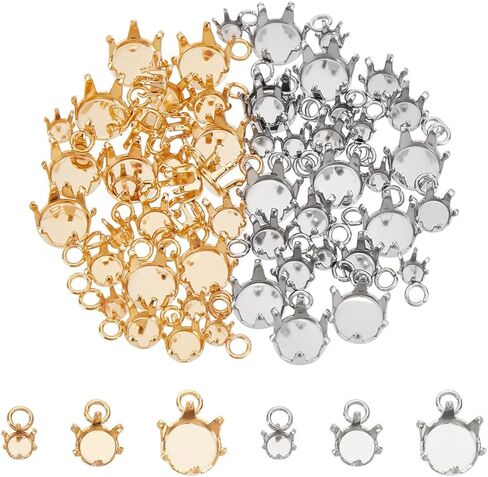 UNICRAFTALE About 60Pcs 6 Style 304 Stainless Steel Charms Rhinestone Claw Settings Flat Round Empty Claw Set Prong Setting for Rhinestone Pendant Blanks Resin Jewelry Making in Saudi Arabia