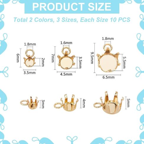 UNICRAFTALE About 60Pcs 6 Style 304 Stainless Steel Charms Rhinestone Claw Settings Flat Round Empty Claw Set Prong Setting for Rhinestone Pendant Blanks Resin Jewelry Making in Saudi Arabia