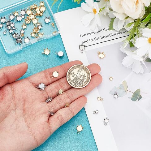 UNICRAFTALE About 60Pcs 6 Style 304 Stainless Steel Charms Rhinestone Claw Settings Flat Round Empty Claw Set Prong Setting for Rhinestone Pendant Blanks Resin Jewelry Making in Saudi Arabia
