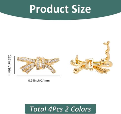 SUPERFINDINGS 4Pcs 2 Colors 14K Brass Necklace Shortener Clasp Bowknot Shortener Enhancer Clasp Rhinestone Fold Over Clasps Push Clasp with Secure Lock Connector for Pearl Necklace Bridal Wedding in Saudi Arabia