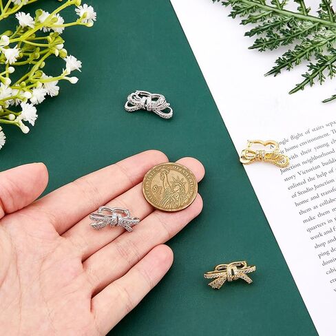 SUPERFINDINGS 4Pcs 2 Colors 14K Brass Necklace Shortener Clasp Bowknot Shortener Enhancer Clasp Rhinestone Fold Over Clasps Push Clasp with Secure Lock Connector for Pearl Necklace Bridal Wedding in Saudi Arabia