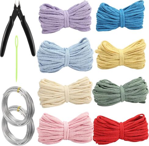 Gemscream 12 Pcs Knitted Wire Art Kit Include 8 Rolls Hollow Knitted Crochet Yarn 2 Rolls Aluminum Craft Wire with Needle Nose Plier and Sewing Needle for Beginner for DIY Crafts Sewing Crocheting in Saudi Arabia