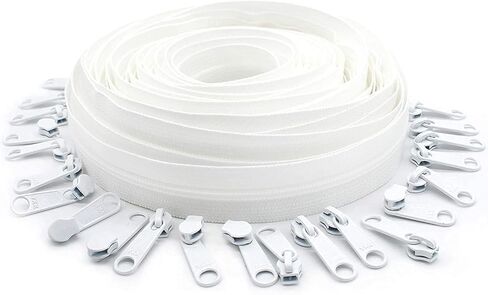 #3 سلسلة لفائف بيضاء بسحاب YKK - 25 منزلقًا غير قابل للقفل - اختر طولك - صنع في الولايات المتحدة (20 ياردة) in Saudi Arabia