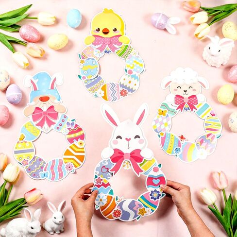 24 مجموعة من زينة إكليل عيد الفصح DIY إكليل عيد الفصح للأطفال أرنب فرخ خروف قزم قطع ورقية وملصقات زينة عيد الفصح المعلقة هدايا مشروع فني للمدرسة والفصول الدراسية والنشاط المنزلي in Saudi Arabia