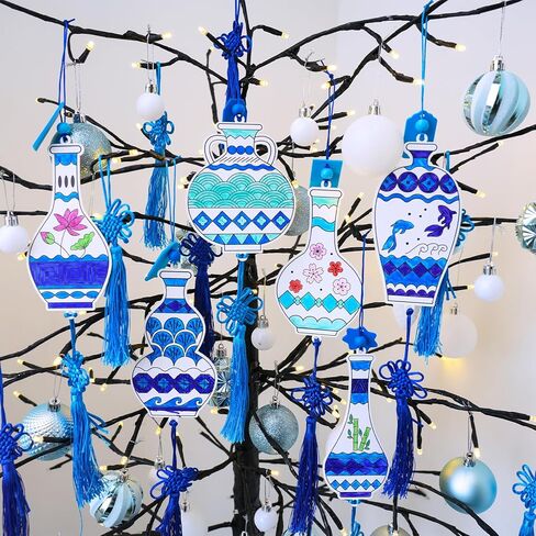Winlyn 36 Sets Chinese New Year Decorations DIY Paintable Blue and White Ming Vase Ornaments Craft Kits for Kids Asian Lunar New Year 2026 Horse Year Classroom Activities Party Favors Gift Exchange in Saudi Arabia