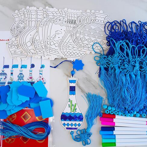 Winlyn 36 Sets Chinese New Year Decorations DIY Paintable Blue and White Ming Vase Ornaments Craft Kits for Kids Asian Lunar New Year 2026 Horse Year Classroom Activities Party Favors Gift Exchange in Saudi Arabia