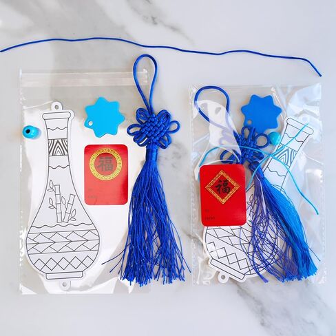 Winlyn 36 Sets Chinese New Year Decorations DIY Paintable Blue and White Ming Vase Ornaments Craft Kits for Kids Asian Lunar New Year 2026 Horse Year Classroom Activities Party Favors Gift Exchange in Saudi Arabia