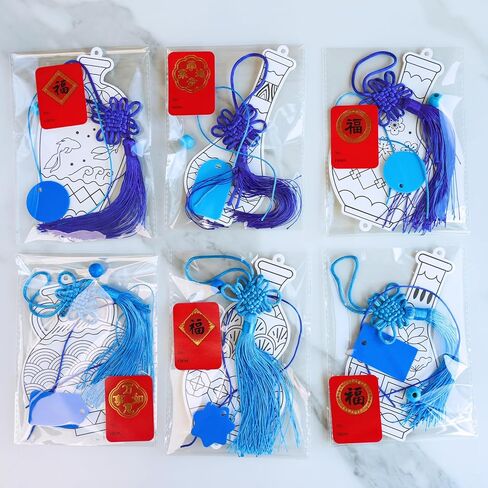 Winlyn 36 Sets Chinese New Year Decorations DIY Paintable Blue and White Ming Vase Ornaments Craft Kits for Kids Asian Lunar New Year 2026 Horse Year Classroom Activities Party Favors Gift Exchange in Saudi Arabia