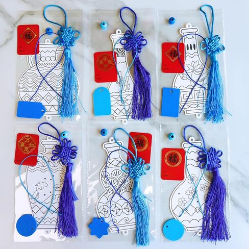 Winlyn 36 Sets Chinese New Year Decorations DIY Paintable Blue and White Ming Vase Ornaments Craft Kits for Kids Asian Lunar New Year 2026 Horse Year Classroom Activities Party Favors Gift Exchange in Saudi Arabia