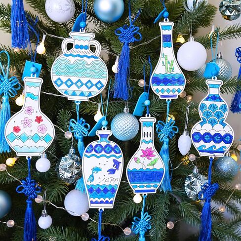 Winlyn 36 Sets Chinese New Year Decorations DIY Paintable Blue and White Ming Vase Ornaments Craft Kits for Kids Asian Lunar New Year 2026 Horse Year Classroom Activities Party Favors Gift Exchange in Saudi Arabia