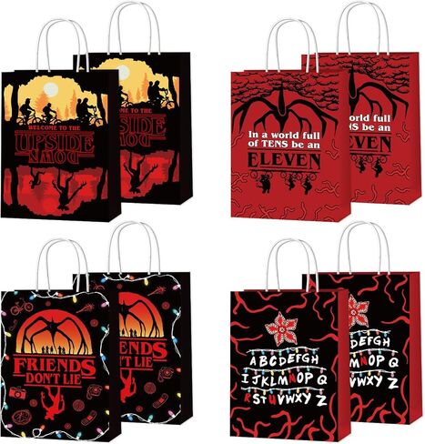 LANFUBEISI 16 قطعة من أكياس الورق لتزيين حفلات أعياد الميلاد الغريبة، مرحبًا بك على الوجهين في حقائب الأشياء الجيدة المقلوبة باللونين الأحمر والأسود ومستلزمات الحفلات بمقبض in Kuwait
