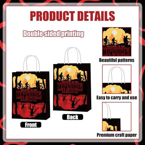 LANFUBEISI 16 قطعة من أكياس الورق لتزيين حفلات أعياد الميلاد الغريبة، مرحبًا بك على الوجهين في حقائب الأشياء الجيدة المقلوبة باللونين الأحمر والأسود ومستلزمات الحفلات بمقبض in Kuwait