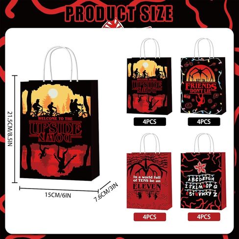 LANFUBEISI 16 قطعة من أكياس الورق لتزيين حفلات أعياد الميلاد الغريبة، مرحبًا بك على الوجهين في حقائب الأشياء الجيدة المقلوبة باللونين الأحمر والأسود ومستلزمات الحفلات بمقبض in Kuwait