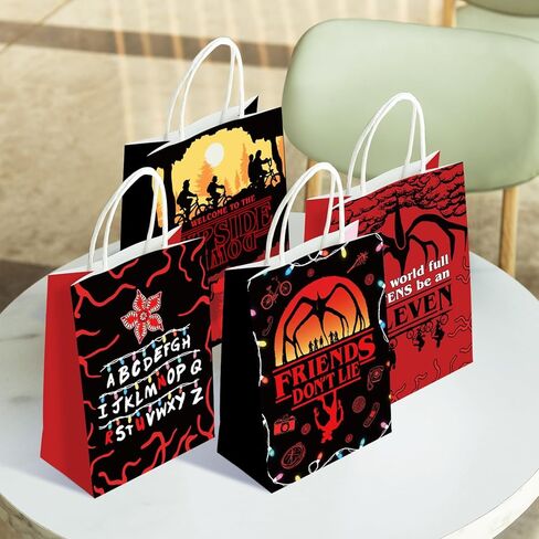 LANFUBEISI 16 قطعة من أكياس الورق لتزيين حفلات أعياد الميلاد الغريبة، مرحبًا بك على الوجهين في حقائب الأشياء الجيدة المقلوبة باللونين الأحمر والأسود ومستلزمات الحفلات بمقبض in Kuwait