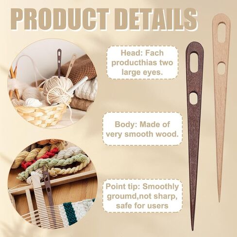 FREEBLOSS 4Pcs Beech Wood Nalbinding Needle Authentic Tradition Needle for Knotless Knitting Ergonomic Handcrafted Tool with Steel Tip Perfect for Wool Yarn&Historical Fiber Art 2 Colors in Saudi Arabia