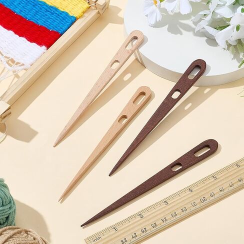 FREEBLOSS 4Pcs Beech Wood Nalbinding Needle Authentic Tradition Needle for Knotless Knitting Ergonomic Handcrafted Tool with Steel Tip Perfect for Wool Yarn&Historical Fiber Art 2 Colors in Saudi Arabia