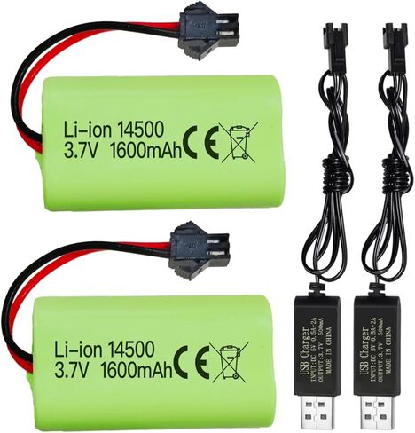 sea jump 2PCS 3.7V 1600mAh Li-ion Battery SM-2P Plug with USB Charging Cable for 9962 8837 Remote Control Toy Car, Engineering Vehicle, and Truck Backup Battery in Saudi Arabia