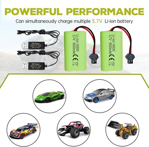 sea jump 2PCS 3.7V 1600mAh Li-ion Battery SM-2P Plug with USB Charging Cable for 9962 8837 Remote Control Toy Car, Engineering Vehicle, and Truck Backup Battery in Saudi Arabia