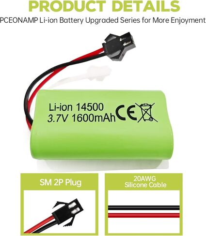 sea jump 2PCS 3.7V 1600mAh Li-ion Battery SM-2P Plug with USB Charging Cable for 9962 8837 Remote Control Toy Car, Engineering Vehicle, and Truck Backup Battery in Saudi Arabia