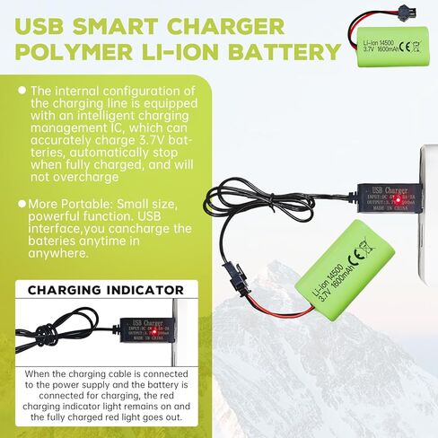 sea jump 2PCS 3.7V 1600mAh Li-ion Battery SM-2P Plug with USB Charging Cable for 9962 8837 Remote Control Toy Car, Engineering Vehicle, and Truck Backup Battery in Saudi Arabia