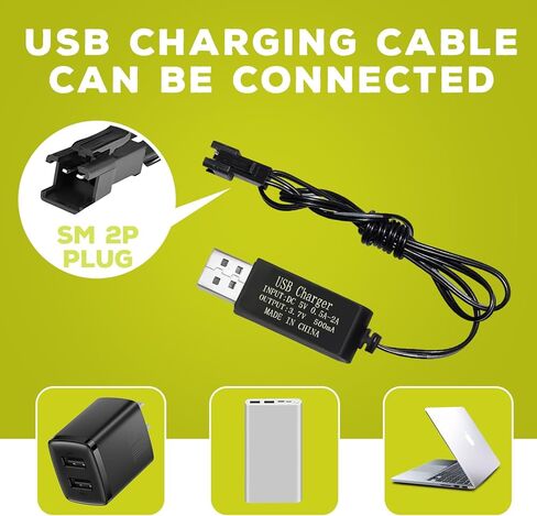 sea jump 2PCS 3.7V 1600mAh Li-ion Battery SM-2P Plug with USB Charging Cable for 9962 8837 Remote Control Toy Car, Engineering Vehicle, and Truck Backup Battery in Saudi Arabia