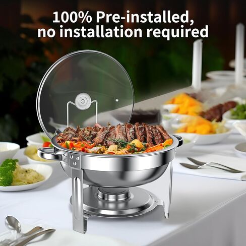 Chafing Dishes for Buffet Set: 100% Pre-installed Chafers for Catering - Round Chafing Dish Buffet Set with Lids | Chafers and Buffet Warmers Sets | Serving Food Warmer | Chafers Servers Sets in Saudi Arabia