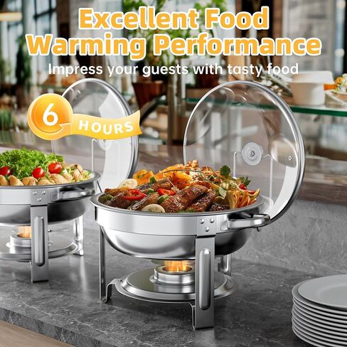 Chafing Dishes for Buffet Set: 100% Pre-installed Chafers for Catering - Round Chafing Dish Buffet Set with Lids | Chafers and Buffet Warmers Sets | Serving Food Warmer | Chafers Servers Sets in Saudi Arabia